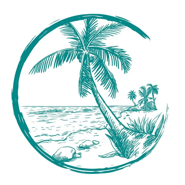 Beach en palm tree. Zomertijd — Stockvector