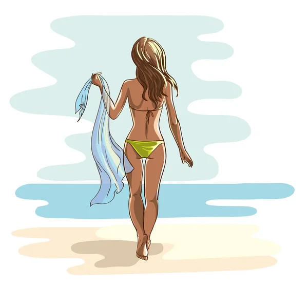 Chica y la playa. Hora de verano — Archivo Imágenes Vectoriales