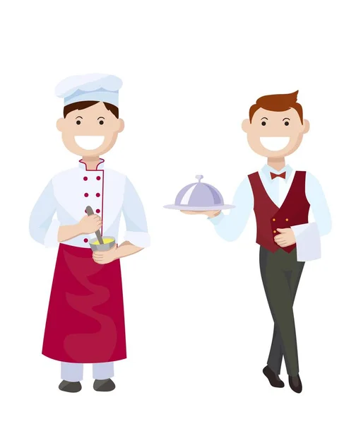 Cook and waiter. Colored characters — Stock Vector