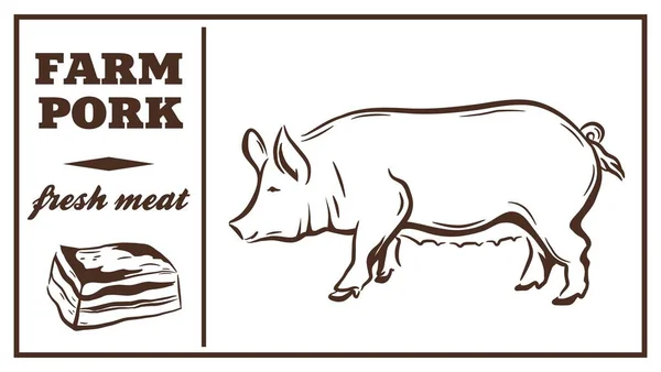 Rótulo dos produtos à base de carne Carne de porco — Vetor de Stock