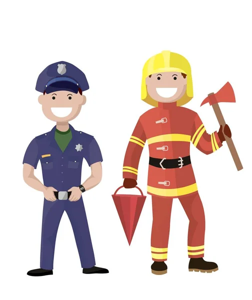 Policía y bombero. Personajes de colores — Vector de stock