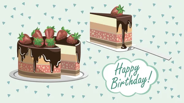 Birthday cake with strawberries — Stock Vector