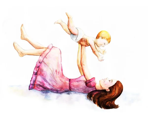 Glad mors dag. Mödrar och barn. Färgade illustration — Stockfoto