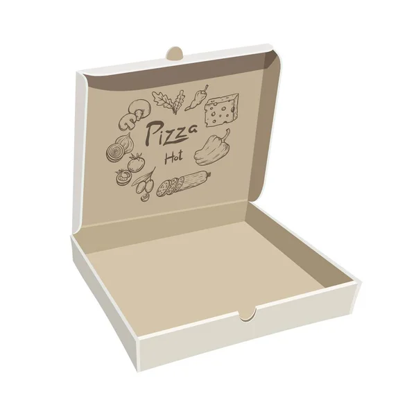 Abre la caja de pizza vacía. Embalaje de la muestra en blanco — Archivo Imágenes Vectoriales