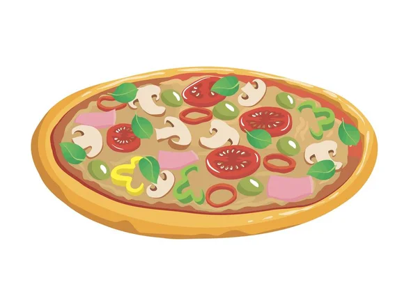 Pizza aux champignons, tomates et olives sur fond blanc — Image vectorielle