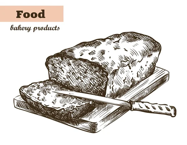 Biscuit taart. zelfgemaakte bakken. bakkerijproducten. vector schets op wit — Stockvector