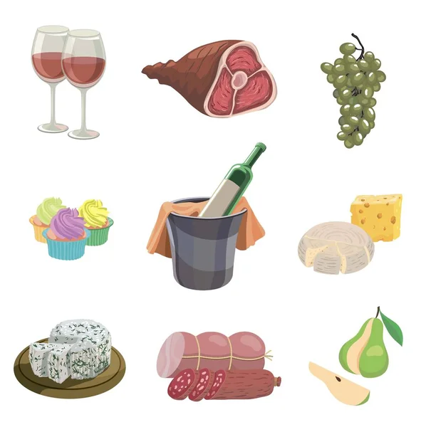 Пищевые продукты. набор цветных векторных значков на белом — стоковый вектор