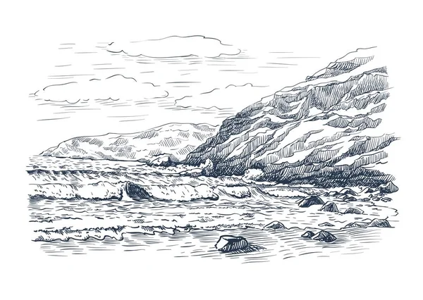 海の波と岩 — ストックベクタ