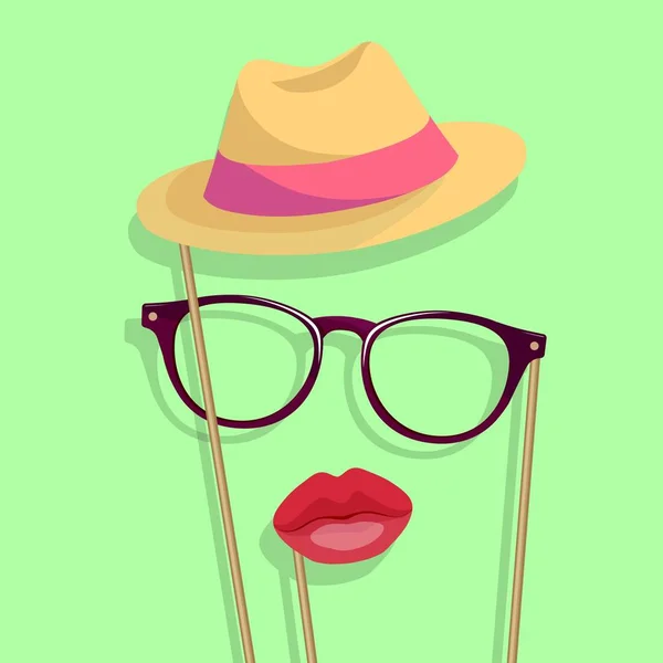 Props for the photo. lips, glasses, hat. — Stock Vector
