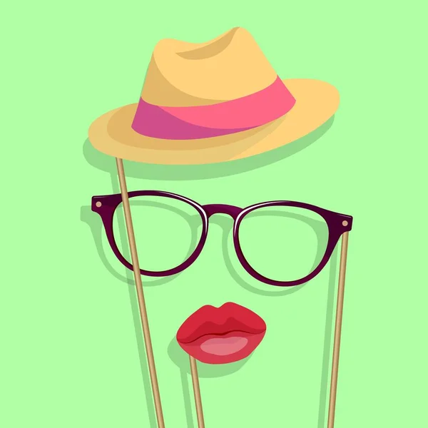 Accesorios para la foto. labios, gafas, sombrero . — Archivo Imágenes Vectoriales