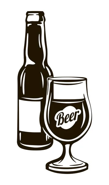 Garrafa e um copo cheio de cerveja. cerveja artesanal — Vetor de Stock