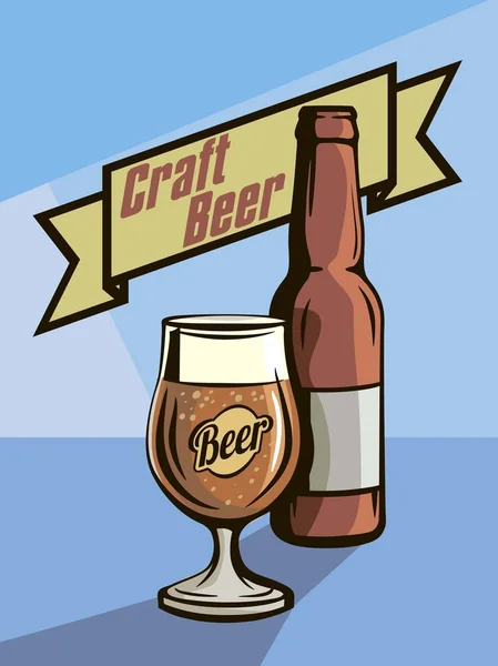 Láhev a plnou sklenicí piva. Craft beer — Stockový vektor