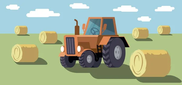 Tekerlekli tarım traktör. Hasat. Renkli çizimi — Stok Vektör