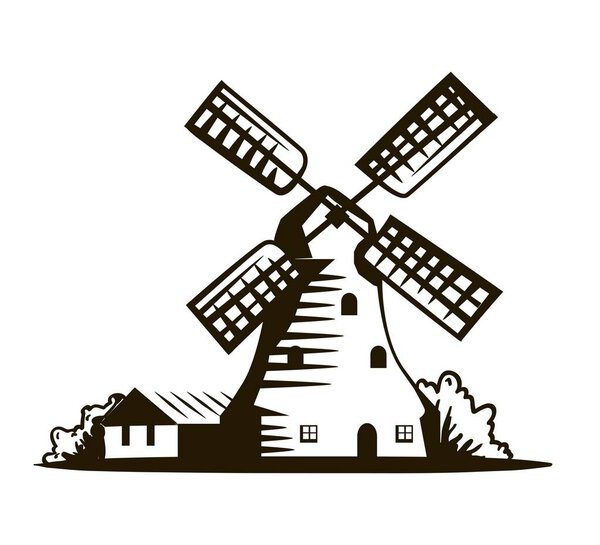 old windmill. vector illustration on white