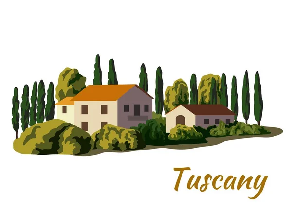 Maisons de village et terres agricoles. illustration en couleur sur un blanc — Image vectorielle