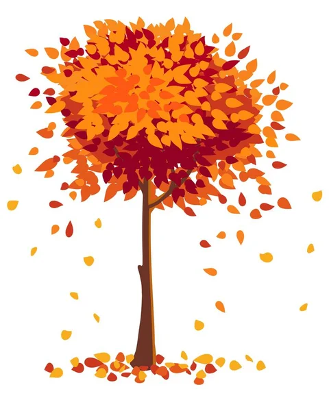 Albero scarta foglie d'oro nel tardo autunno. illustrazione vettoriale a colori isolata su bianco — Vettoriale Stock