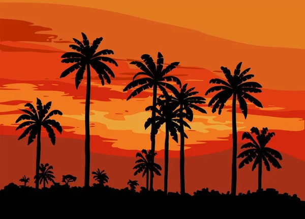 Tramonto su un'isola tropicale. illustrazione a colori — Vettoriale Stock