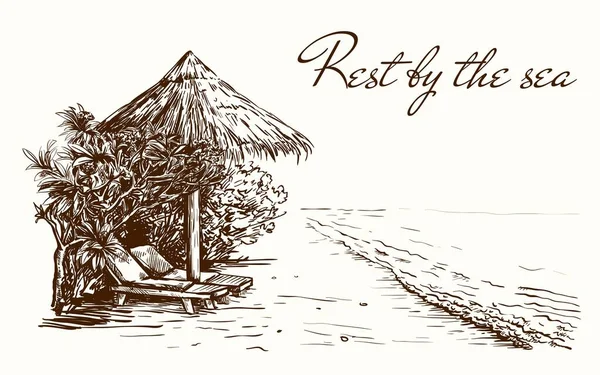 Vacances au bord de la mer. croquis vectoriel sur un blanc — Image vectorielle