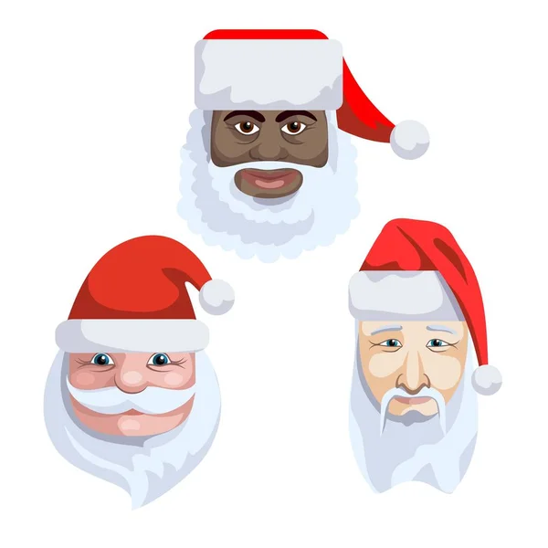 Santa tan diferente. Tres iconos vectoriales de color sobre fondo blanco . — Vector de stock