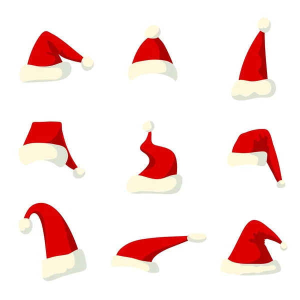 Sombrero de Papá Noel. conjunto de 9 ilusiones de color en un blanco — Archivo Imágenes Vectoriales