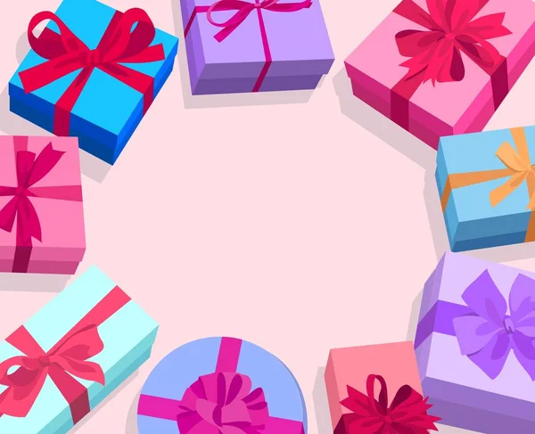 Gifts in bright colorful packaging. color illustration on a pink — ストックベクタ