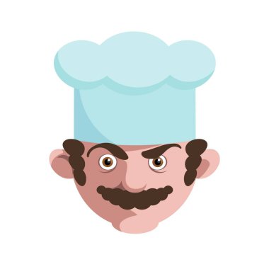 Şef 'in başı. Profesyonel aşçı. bir beyaz üzerinde renk çizimi