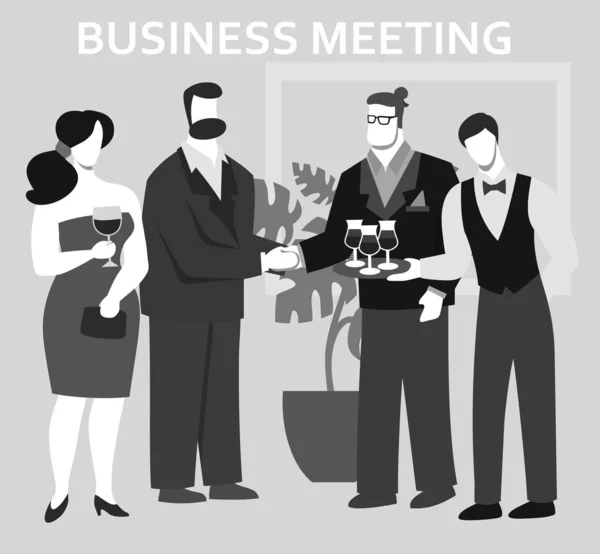 Men and women attend a business meeting. flat — 스톡 벡터