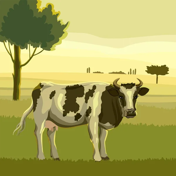Üreyen inek. Hayvan yetiştiriciliği. çiftlik hayvanları vektör illüstrasyonu — Stok Vektör