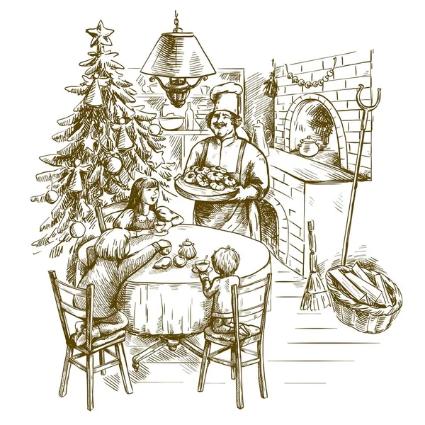 Tarjeta de felicitación navideña. boceto a mano alzada sobre un fondo gris — Archivo Imágenes Vectoriales