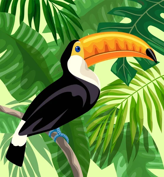 Uccello tucano nella foresta pluviale. illustrazione a colori — Vettoriale Stock