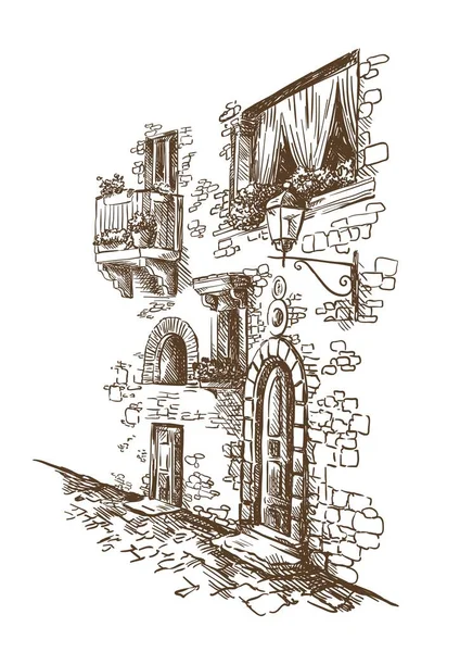 İtalya 'da eski bir caddenin kalem çizimi — Stok Vektör
