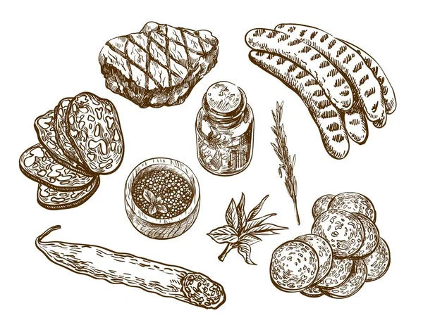 Productos naturales. conjunto de bocetos vectoriales en un blanco — Archivo Imágenes Vectoriales