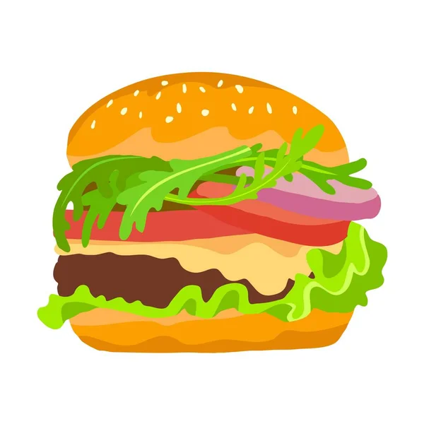 Heerlijke, sappige hamburger. kleur illustratie op een witte achtergrond — Stockvector