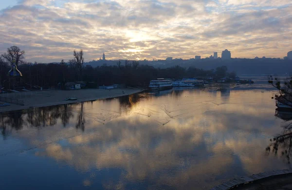 Banche Dnieper Kiev Inverno Senza Neve — Foto Stock