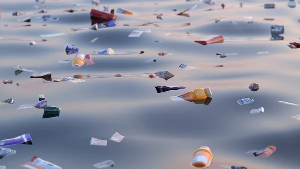 trash floating on the water