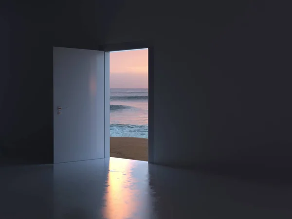 Ανοιχτή Πόρτα Στην Καλοκαιρινή Παραλία — Φωτογραφία Αρχείου