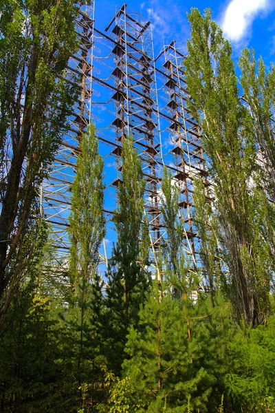 Large field of the looted antenna of the military object of the — Stock Photo, Image