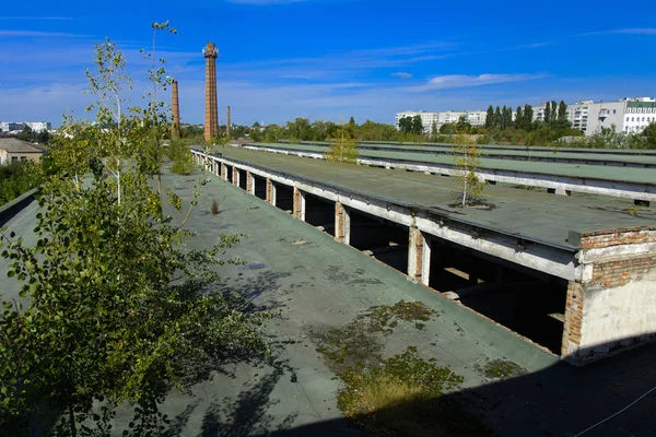 The destroyed building of the factory workshop, — Stock Photo, Image