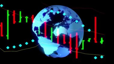Yeni mali iş animasyon dinamik hareket video görüntüleri Forex borsa grafik ve sanal dünya harita üzerinde arka plan-