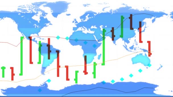 Forex stock market chart and holographic earth map on background - new quality financial business animated dynamic motion video footage — Stock Video