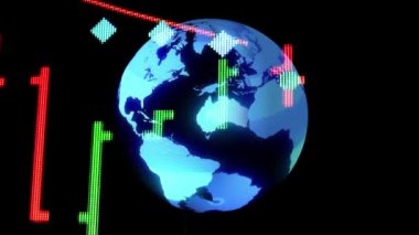 Yeni mali iş animasyon dinamik hareket video görüntüleri Forex borsa grafik ve sanal dünya harita üzerinde arka plan-