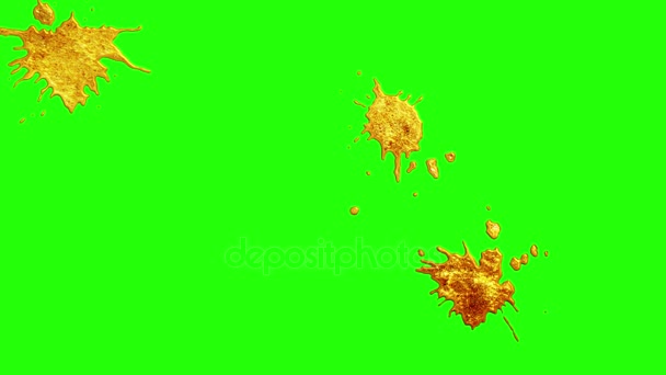 Liquid gold splatter spit transition on chroma key blue screen new quality unique cartoon animation dynamic joyful cool video footage — Stock Video