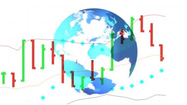 Yeni mali iş animasyon dinamik hareket video görüntüleri Forex borsa grafik ve Hud dünya harita üzerinde arka plan-