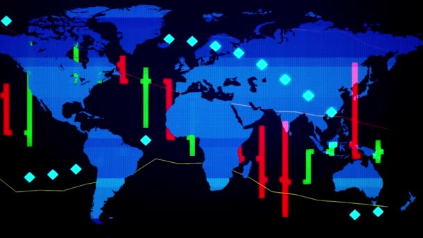 Wykresu giełdzie Forex i Hud mapę ziemi na tle - nowej działalności finansowej jakości animowane ruch dynamiczny materiał wideo — Wideo stockowe