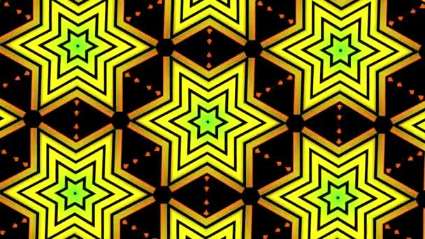 Ornamentale geometrische Kaleidoskop Stern Schneeflocke Bewegungsmuster neue Qualität universelle Bewegung dynamisch animiert bunt fröhlich Tanz Musik Video Footage Schleife — Stockvideo