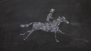 Tebeşir tebeşir el çizilmiş tarzı çizgi film kovboy blackboard arka plan yeni dinamik animasyon sorunsuz sonsuz döngü neşeli video görüntüleri üzerinde çalışan at üzerinde