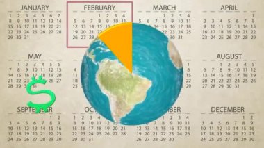 Yıllık mali satış rapor hesap yükseltmek takvim yeni kalite hareket ışık arka plan dinamik animasyon renkli neşeli video görüntüleri döngü dünya küre spin