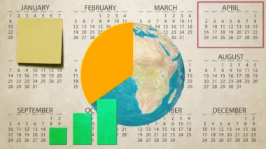 Yıllık mali satış rapor hesap yükseltmek takvim yeni kalite hareket ışık arka plan dinamik animasyon renkli neşeli video görüntüleri döngü dünya küre spin