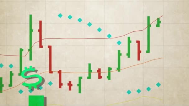 Dólar sinal saltar para cima no mercado de ações gráfico bares nova qualidade único recorte desenhos animados animação dinâmica alegre vídeo — Vídeo de Stock