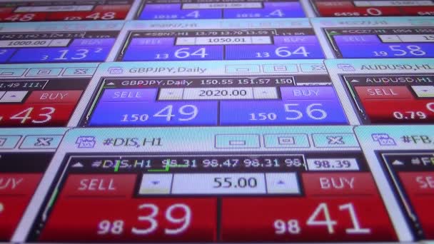 Forex cotes boursières ticker board close-up nouvelle qualité financière entreprise données écran dynamique technologie motion video footage — Video